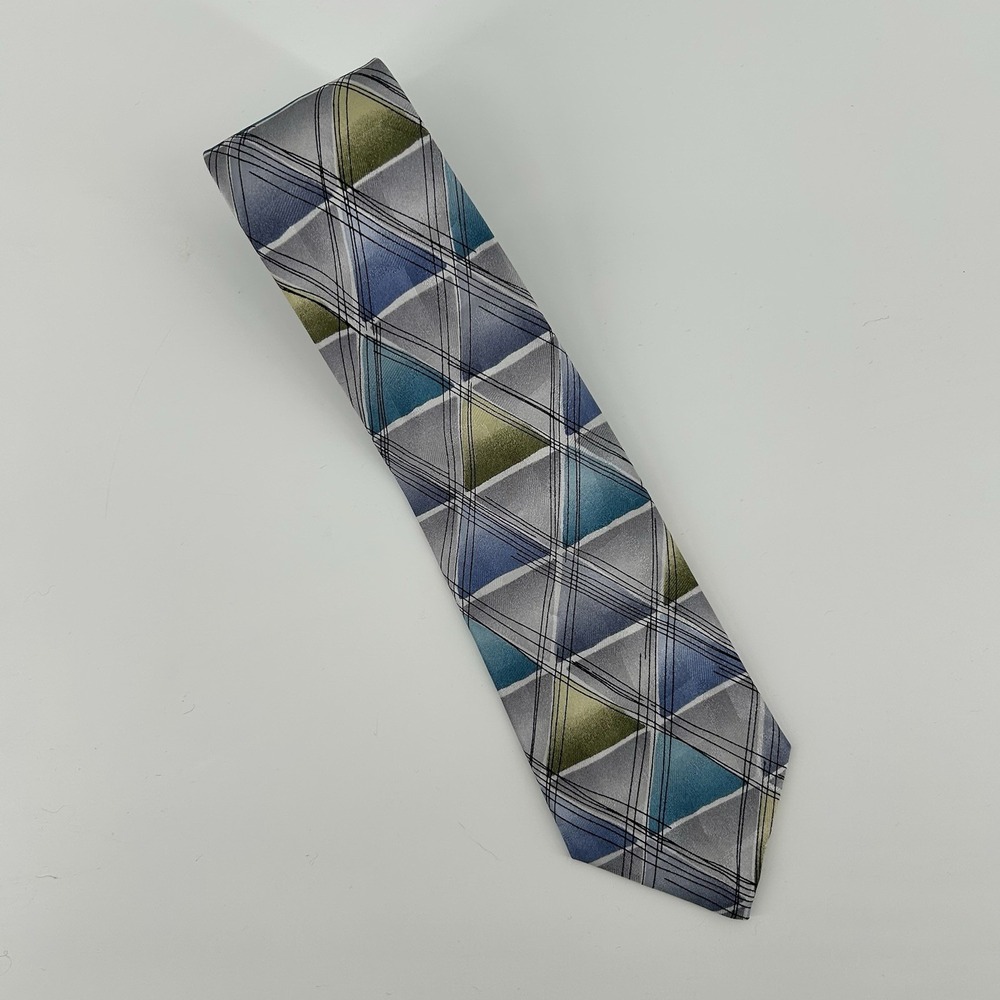 J Garcia Aztec Objects Tie Collection 53 Blue Green Geometric Silk Necktie Retro